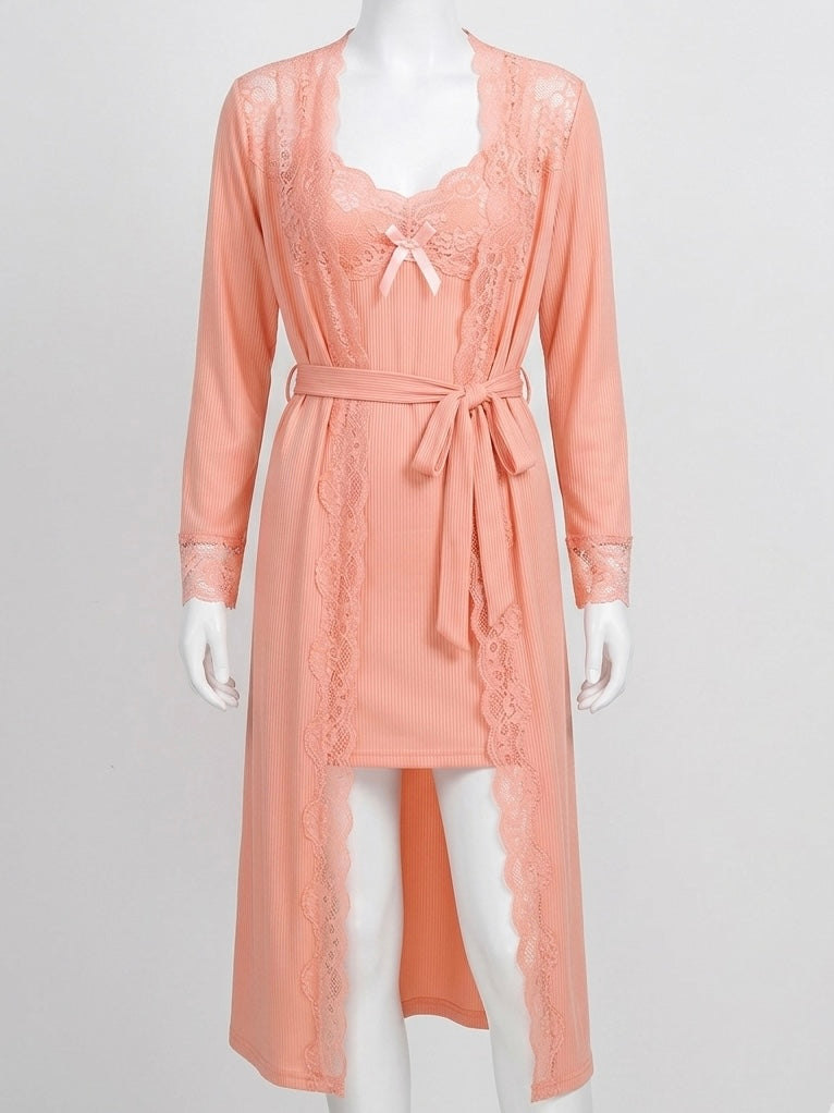 Elegant Peach Floral 2 Piece Nightwear Set