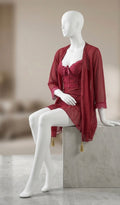 Burgundy Lace Nightwear & Camisole Lingerie (2-Piece)