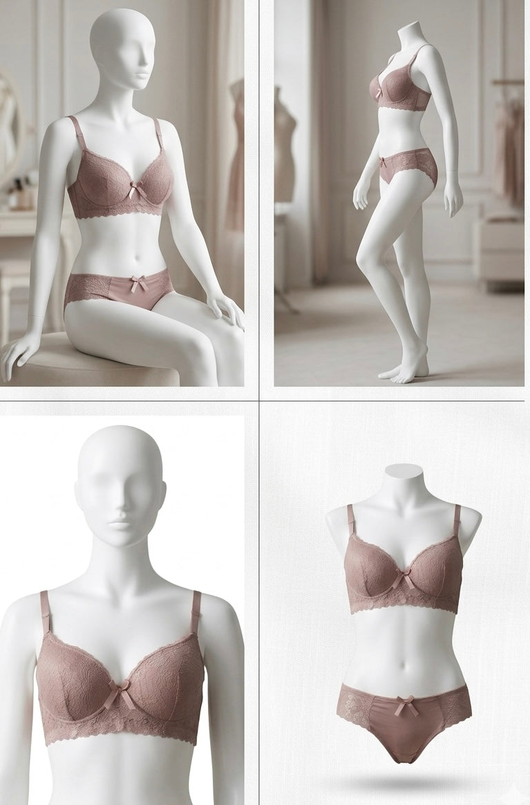 Blush Pink Lace Bra & Panty Set for Women