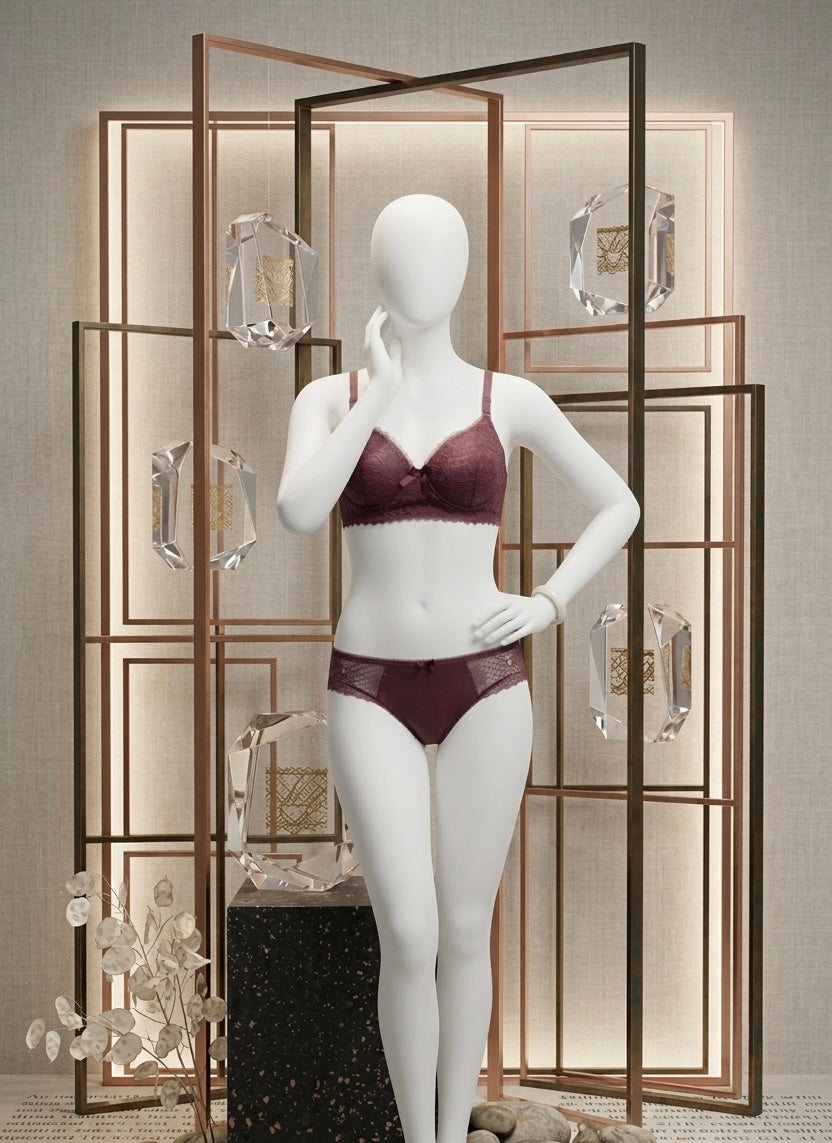 Blush Pink Lace Bra & Panty Set for Women